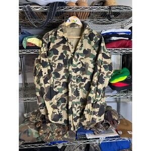 Vintage Black Duck Camo Hunting Field Jacket 100% Cotton Men's L Outdoor